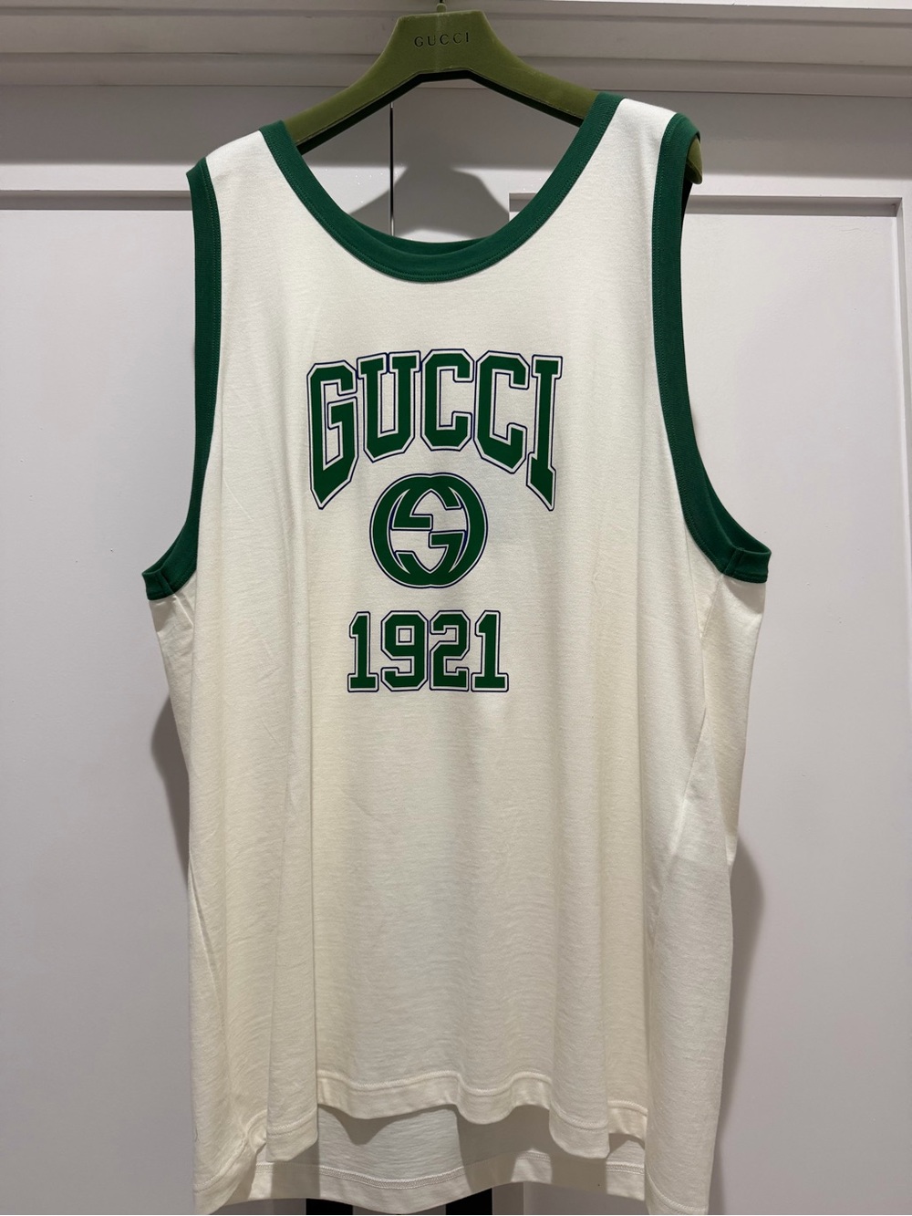 Gucci White Tank Top with Green Trim and Green Logo